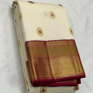 White With Red korvai Kanchipuram Silk Saree