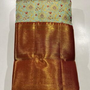 Kanchipuram Silk Saree In Sea Green With Red