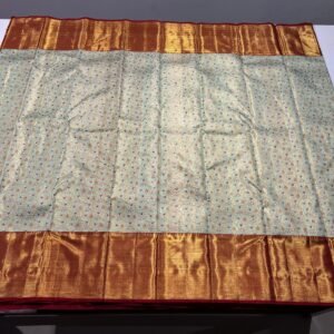 Kanchipuram Silk Saree In Sea Green With Red
