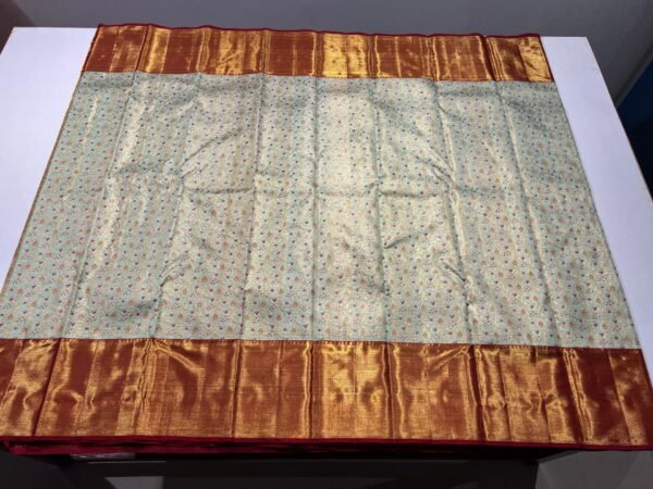 Kanchipuram Silk Saree In Sea Green With Red