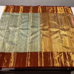 Kanchipuram Silk Saree In Sea Green With Red