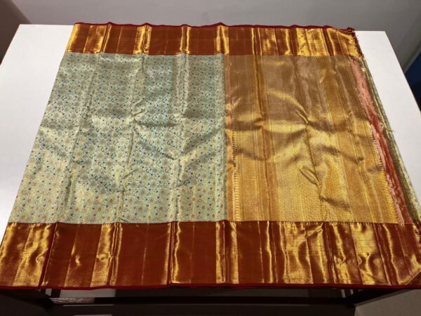 Kanchipuram Silk Saree In Sea Green With Red
