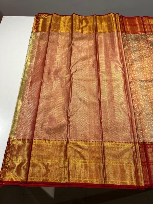Kanchipuram Silk Saree In Sea Green With Red