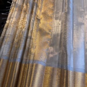 Wedding Kanjivaram Silk Saree In Silver With Gold Border