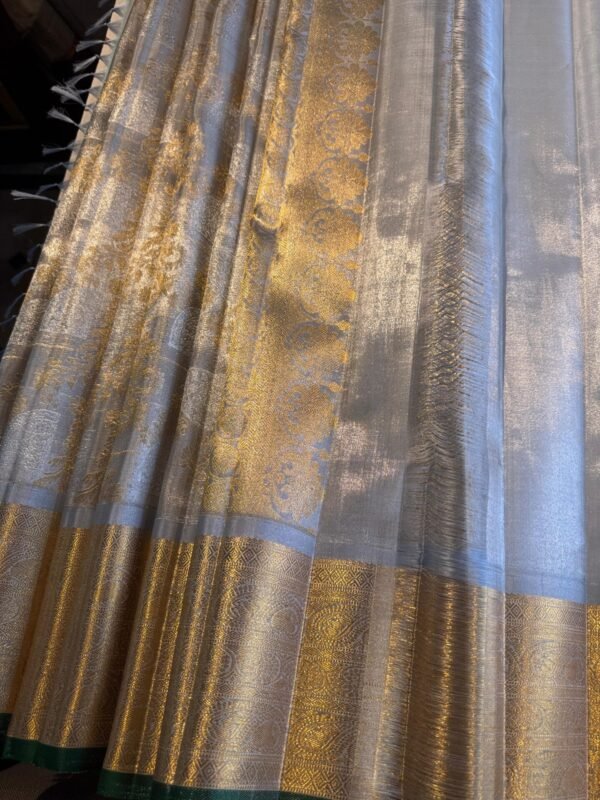 Wedding Kanjivaram Silk Saree In Silver With Gold Border