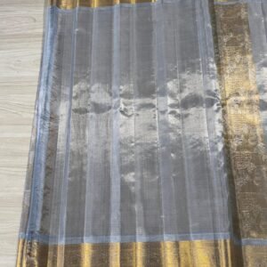 Wedding Kanjivaram Silk Saree In Silver With Gold Border