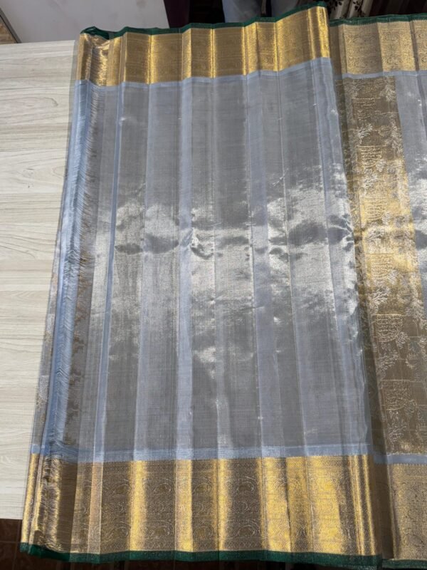 Wedding Kanjivaram Silk Saree In Silver With Gold Border