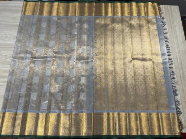 Wedding Kanjivaram Silk Saree In Silver With Gold Border