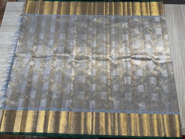 Wedding Kanjivaram Silk Saree In Silver With Gold Border