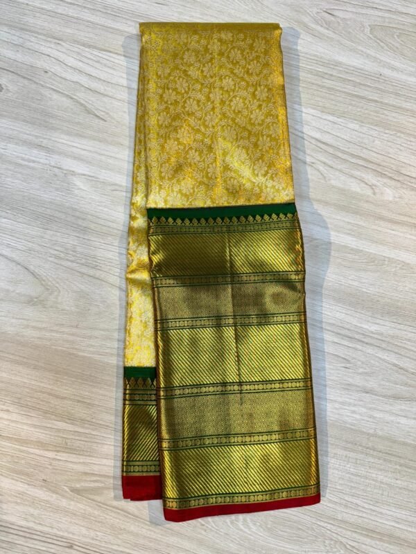 Big Border Kanchipuram Silk Saree Gold With Green
