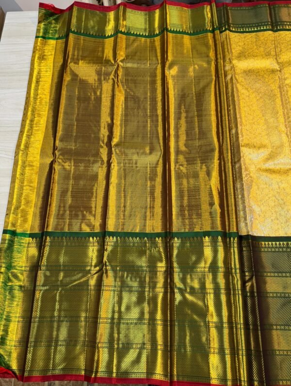 Big Border Kanchipuram Silk Saree Gold With Green