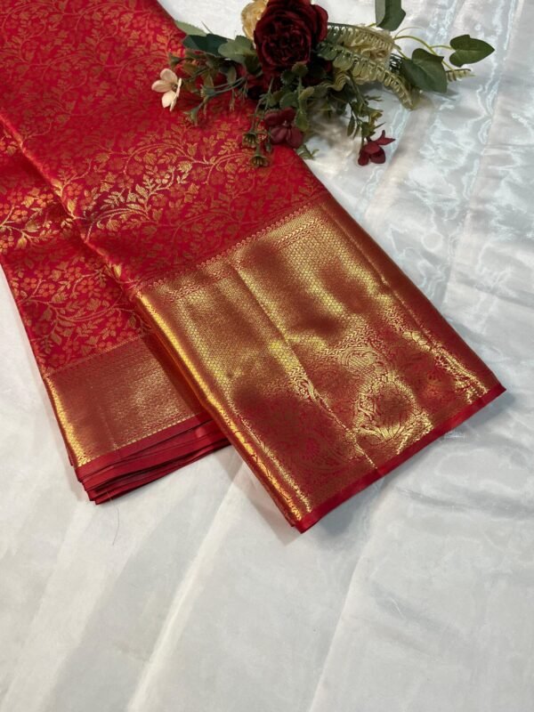 Semi Kanchipuram Silk Saree In Red For Wedding