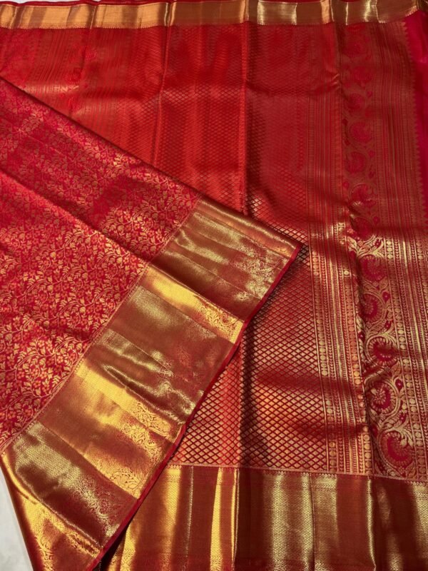 Semi Kanchipuram Silk Saree In Red For Wedding