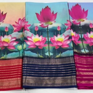 Semi Mysore Crape Silk In Lotus Print