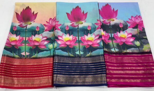 Semi Mysore Crape Silk In Lotus Print