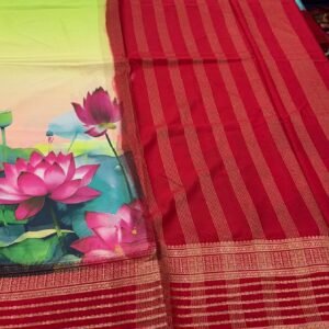 Semi Mysore Crape Silk In Lotus Print