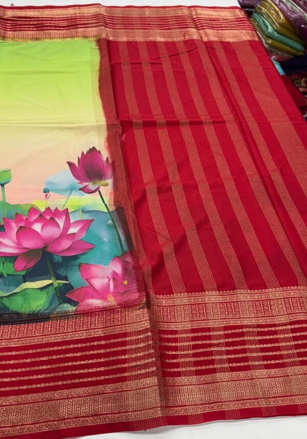 Semi Mysore Crape Silk In Lotus Print