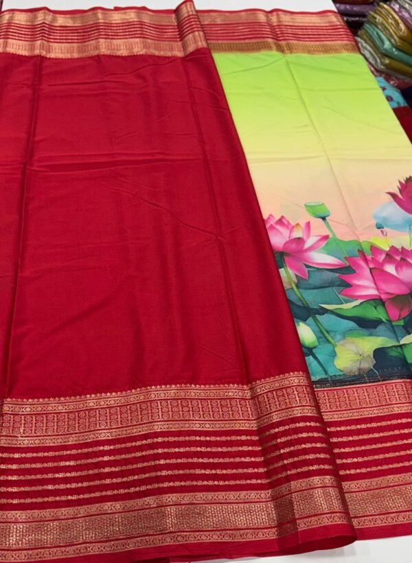 Semi Mysore Crape Silk In Lotus Print