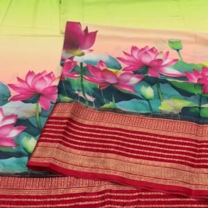 Semi Mysore Crape Silk In Lotus Print