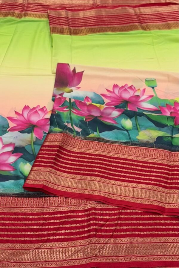 Semi Mysore Crape Silk In Lotus Print