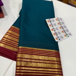 Pure Crepe Mysore Silk Sarees In Tea Blue With Red