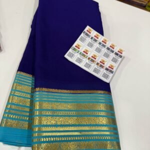Pure Crepe Mysore Silk Sarees In Blue With Aqua