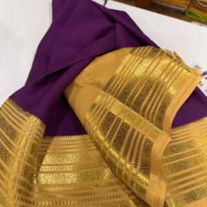 Pure Crepe Mysore Silk Sarees In Purple With Yellow