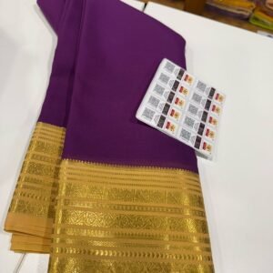 Pure Crepe Mysore Silk Sarees In Purple With Yellow