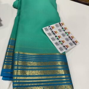 Pure Crepe Mysore Silk Sarees In Sea Blue With Light Blue