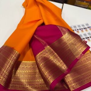 Pure Crepe Mysore Silk Sarees In orange with maroon
