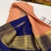 Pure Crepe Mysore Silk Sarees In Coral Pink With Blue
