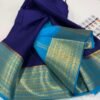 Pure Crepe Mysore Silk Sarees In Dark Blue With Light Blue
