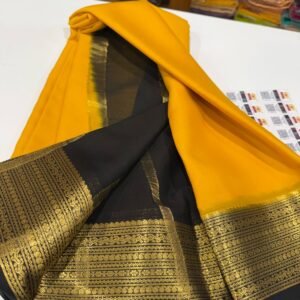 Pure Crepe Mysore Silk Sarees In Mango yellow with Black