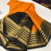 Pure Crepe Mysore Silk Sarees In Orange With Black