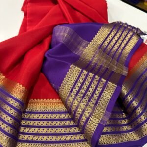 Pure Crepe Mysore Silk Sarees In Red With Purple
