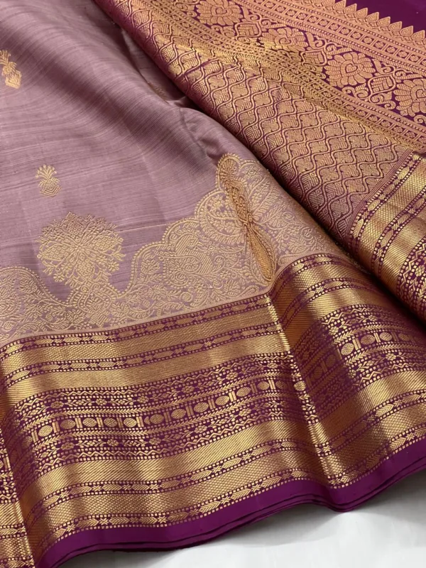 Dark Onion Pink Kanchipuam Silk Saree With Purple