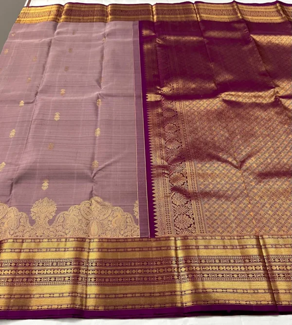 Dark Onion Pink Kanchipuam Silk Saree With Purple