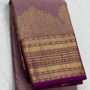 Dark Onion Pink Kanchipuram Silk Saree With Purple