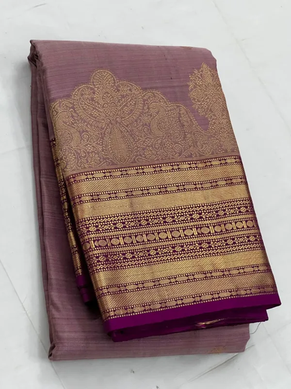 Dark Onion Pink Kanchipuram Silk Saree With Purple