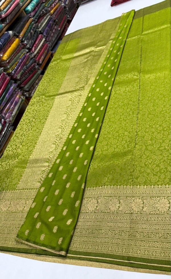 Banaras Georget silk saree In Leaf Green