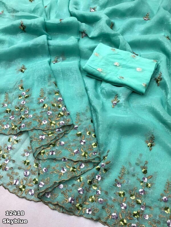 Chiffon crunchy crush Saree In Sky Blue