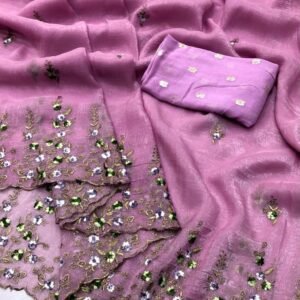 Chiffon crunchy crush Saree in Baby pink