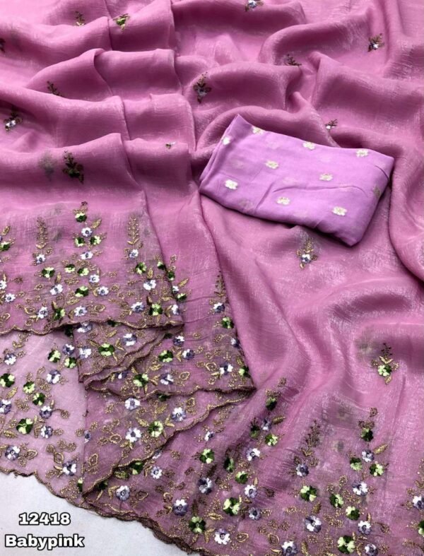 Chiffon crunchy crush Saree in Baby pink
