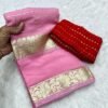 pink Viscose Georgette Saree With Dola Banarasi Silk Contrast Blouse