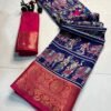Kalamkari Print Dola Silk Saree In Blue With Pink