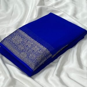 Exclusive Mysore Dani chiffon saree In Royal Blue