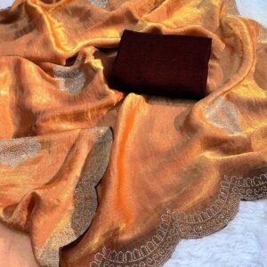 HEAVY SOFT FANDY SATTIN SILK Saree In Oragne