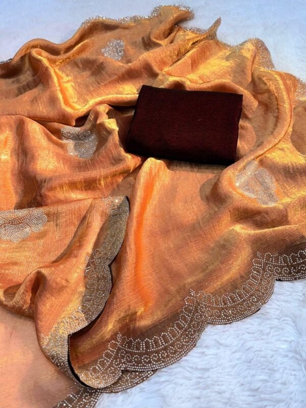 HEAVY SOFT FANDY SATTIN SILK Saree In Oragne