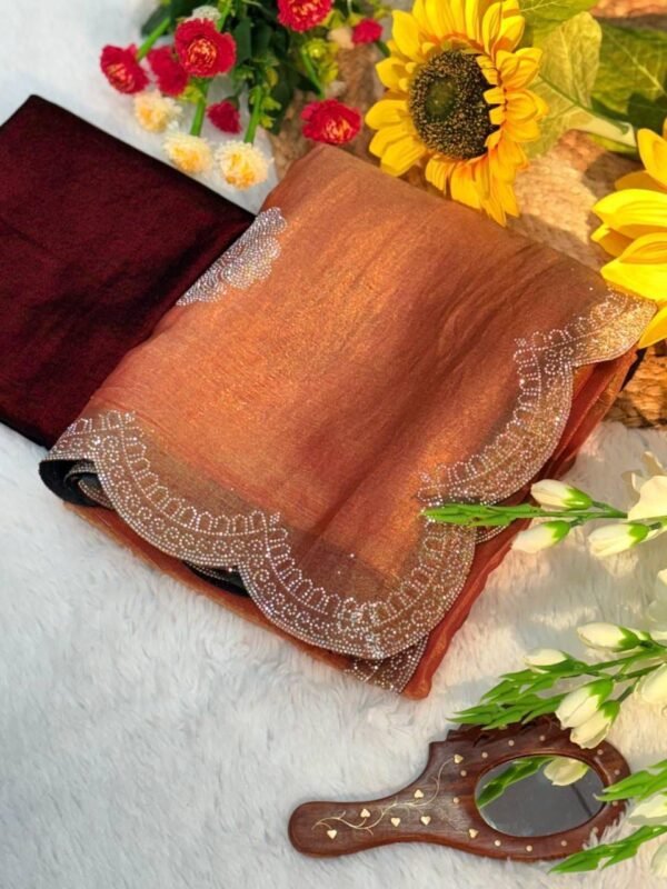 HEAVY SOFT FANDY SATTIN SILK Saree In Oragne