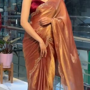 HEAVY SOFT FANDY SATTIN SILK Saree In Oragne